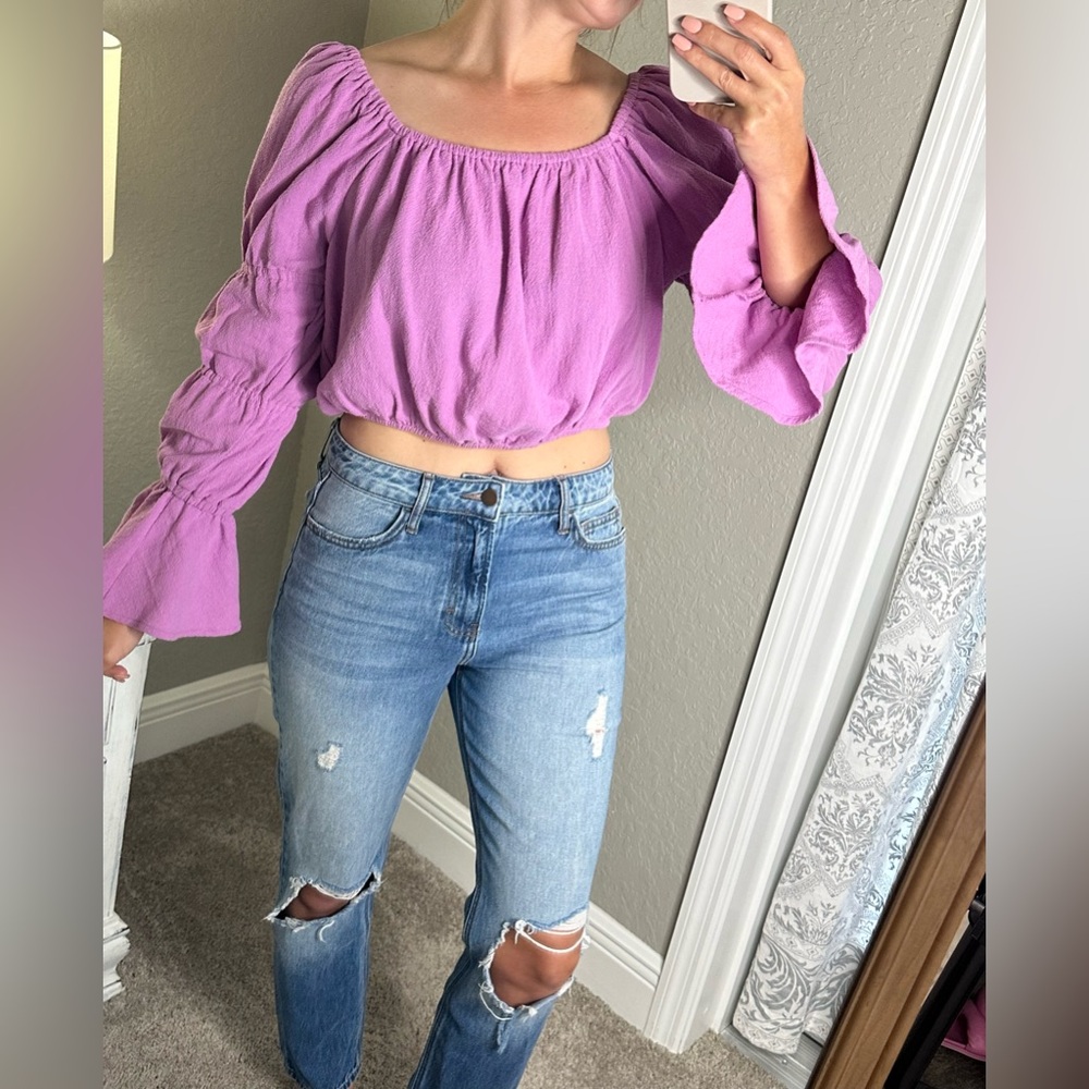 Free People women’s lavender long sleeve elastic crop peasant top size small - Picture 4 of 16
